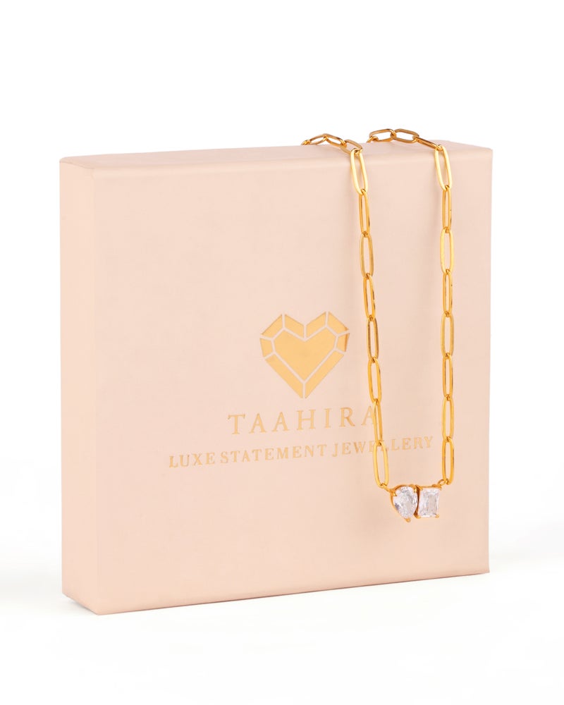 TAAHIRA Double Stone 18kt Gold Plated Necklace - Image 3